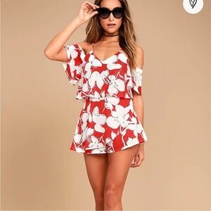 J.O.A Floral Romper Womens Small Off Shoulder Skort
